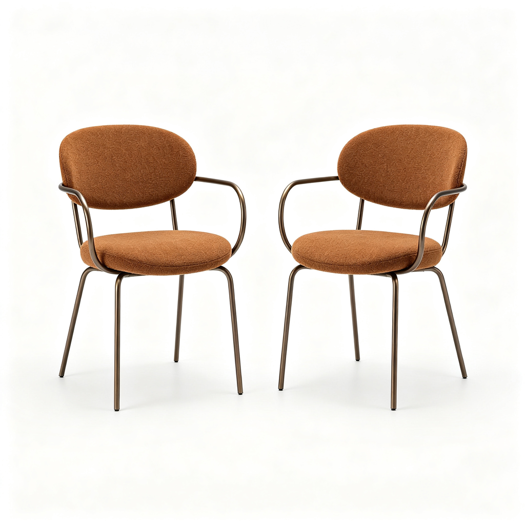 Shylachasity Modern Bentwood Dining Chairs Set of 2, Chenille Fabric Stool with Back and Metal Frame, Comfortable Upholstered Seating for Kitchen, Living Room, Brown, 30 inch